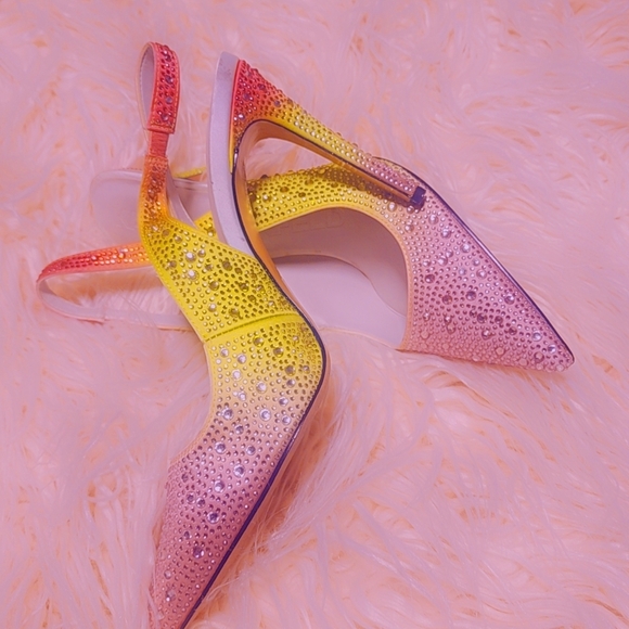 Karl Lagerfeld Shoes - Karl Lagerfeld Pink and Yellow Crystal Heels